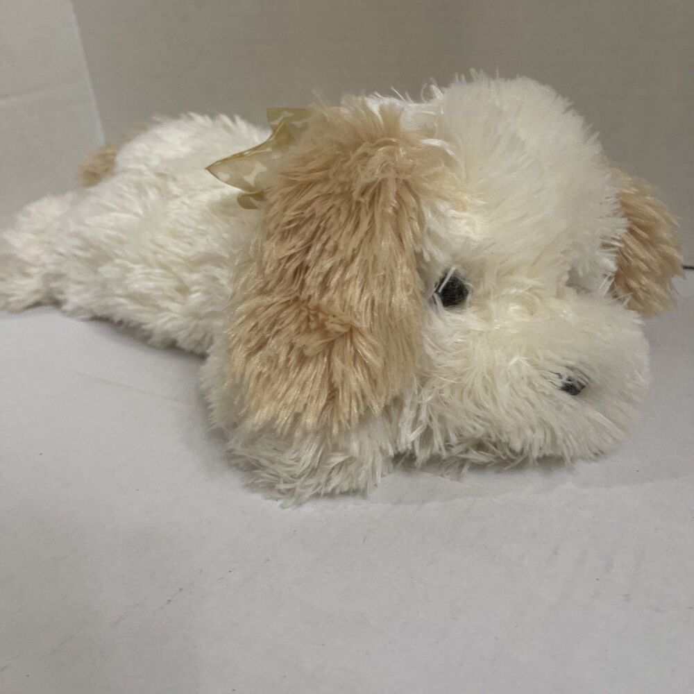 Bestever Puppy Dog Plush Laying Cream Brown Fluffy Stuffed Animal 15” Long